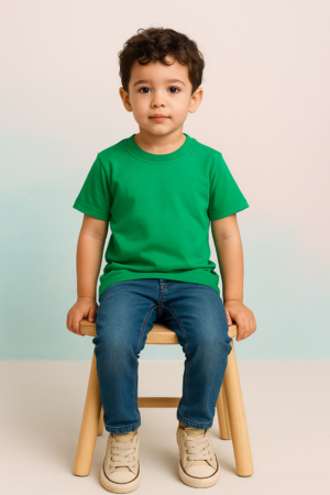 "Kids Boys Classic Green T-Shirt – 100% Cotton Round Neck Half Sleeves"